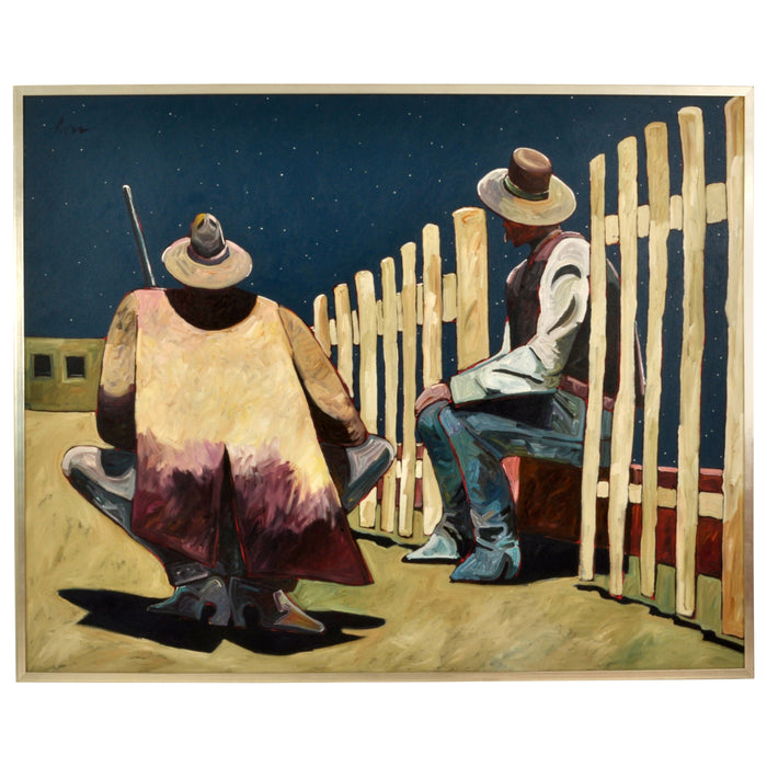Large Early Original Acrylic on Canvas Western Cowboy Painting Thom Ross 1994