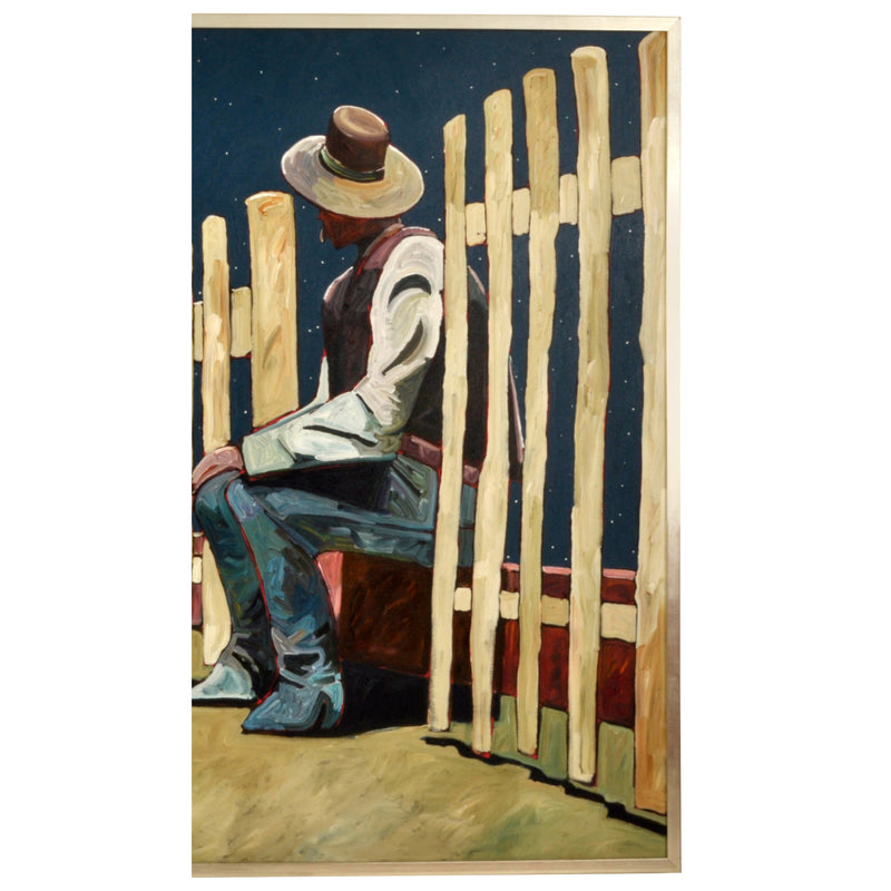 Large Early Original Acrylic on Canvas Western Cowboy Painting Thom Ross 1994