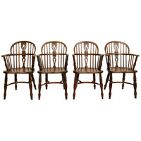Set of 4 Antique 19th Century English Ash & Elm Low Hoop Back Windsor Chairs, circa 1840