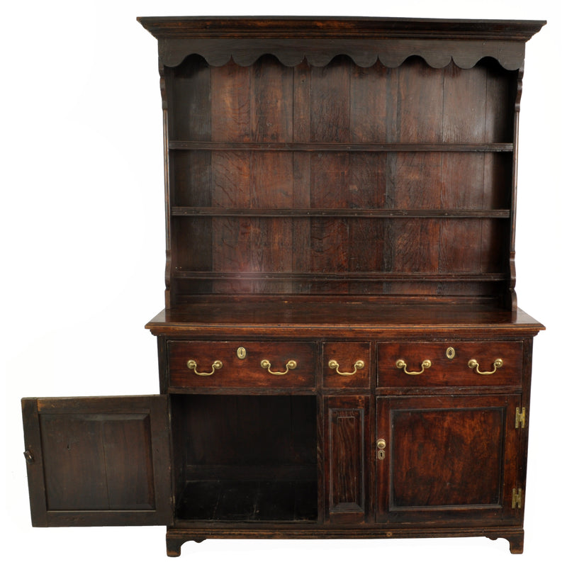 Antique 18th Century Georgian Yorkshire Oak & Elm Dresser / Cupboard / Pot Rack, circa 1780