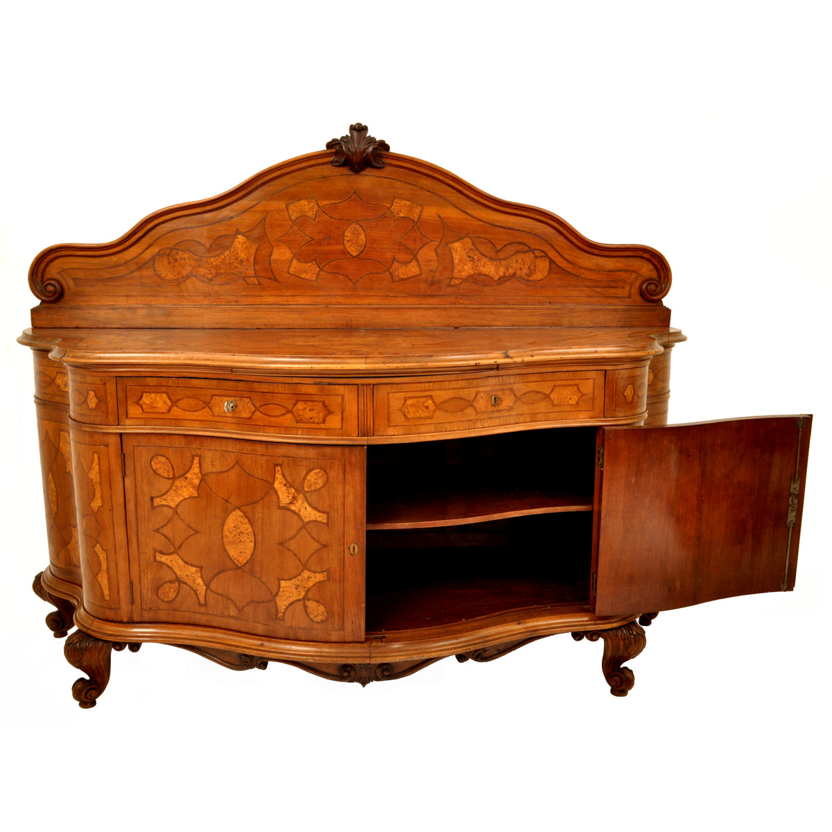 Antique German Baroque Inlaid Marquetry Cabinet / Sideboard / Buffet / Server, circa 1880