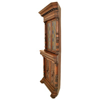 Pair of Antique French Renaissance Revival Carved Oak Stained Glass Corner Cabinets, circa 1880