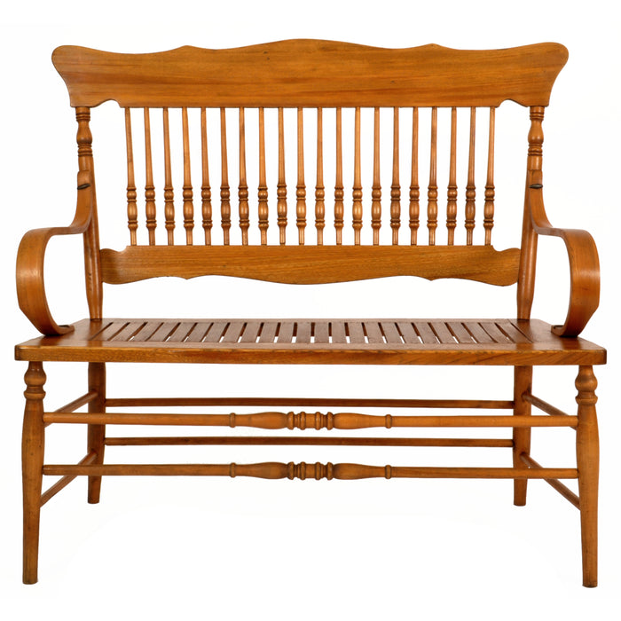 Antique American Windsor Maple Spindle Back Colonial Deacon's Bench / Loveseat, circa 1880