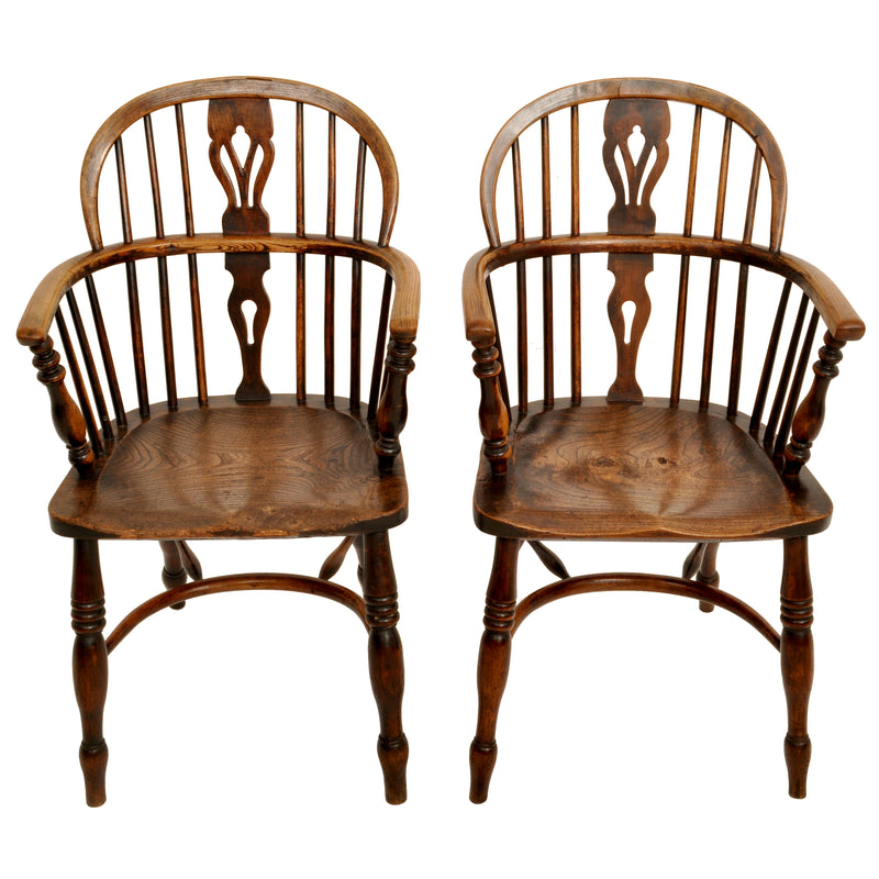 Set of 4 Antique 19th Century English Ash & Elm Low Hoop Back Windsor Chairs, circa 1840