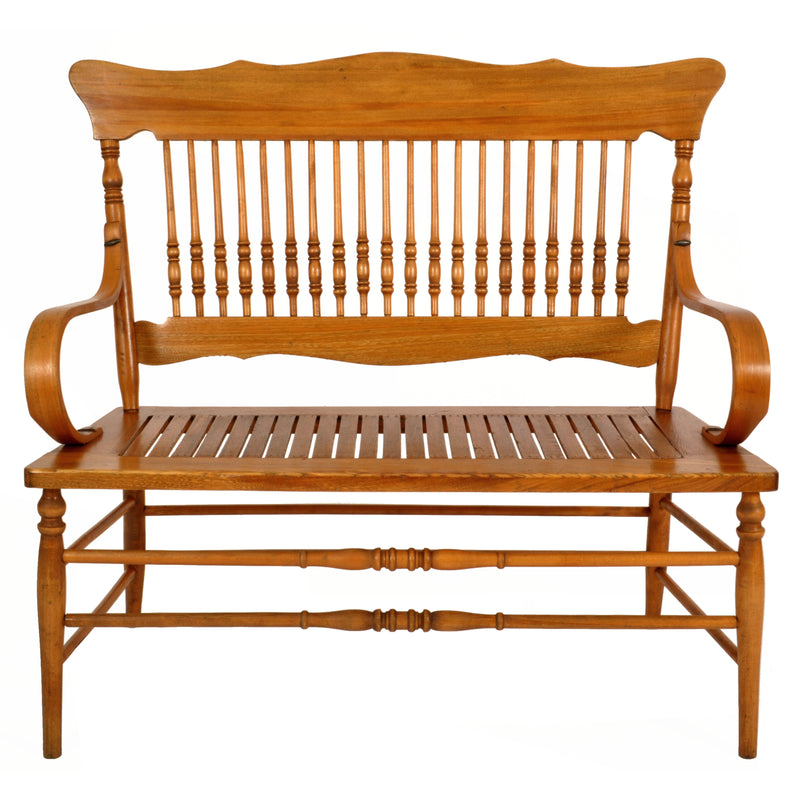 Antique American Windsor Maple Spindle Back Colonial Deacon's Bench / Loveseat, circa 1880