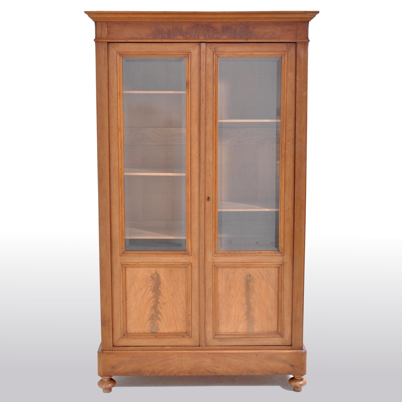 Antique French Louis Philippe Walnut Bookcase / Cabinet / Vitrine, Circa 1850