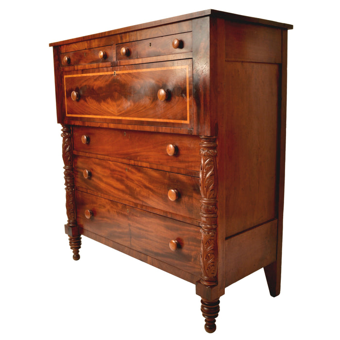 Antique American Federal Classical Period Mahogany Butler's Secretary Dresser, NY, circa 1830