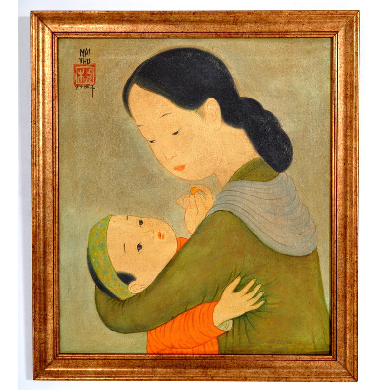 Oil on Canvas Painting by French Vietnamese Artist Mai Trung Thu (1906-1980), 1964