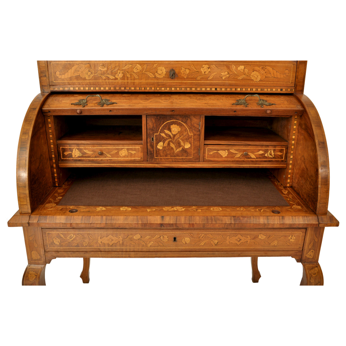 Antique Early 19th Century Dutch Walnut Marquetry Cylinder Desk / Bureau, circa 1820