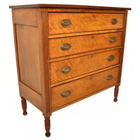 Antique American New England Sheraton Cherry Maple Dresser Chest Drawers, Circa 1825