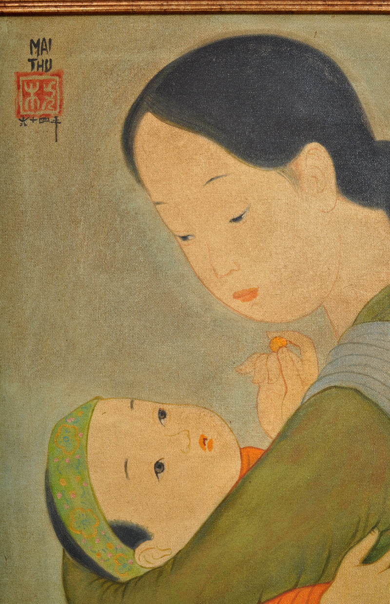 Oil on Canvas Painting by French Vietnamese Artist Mai Trung Thu (1906-1980), 1964
