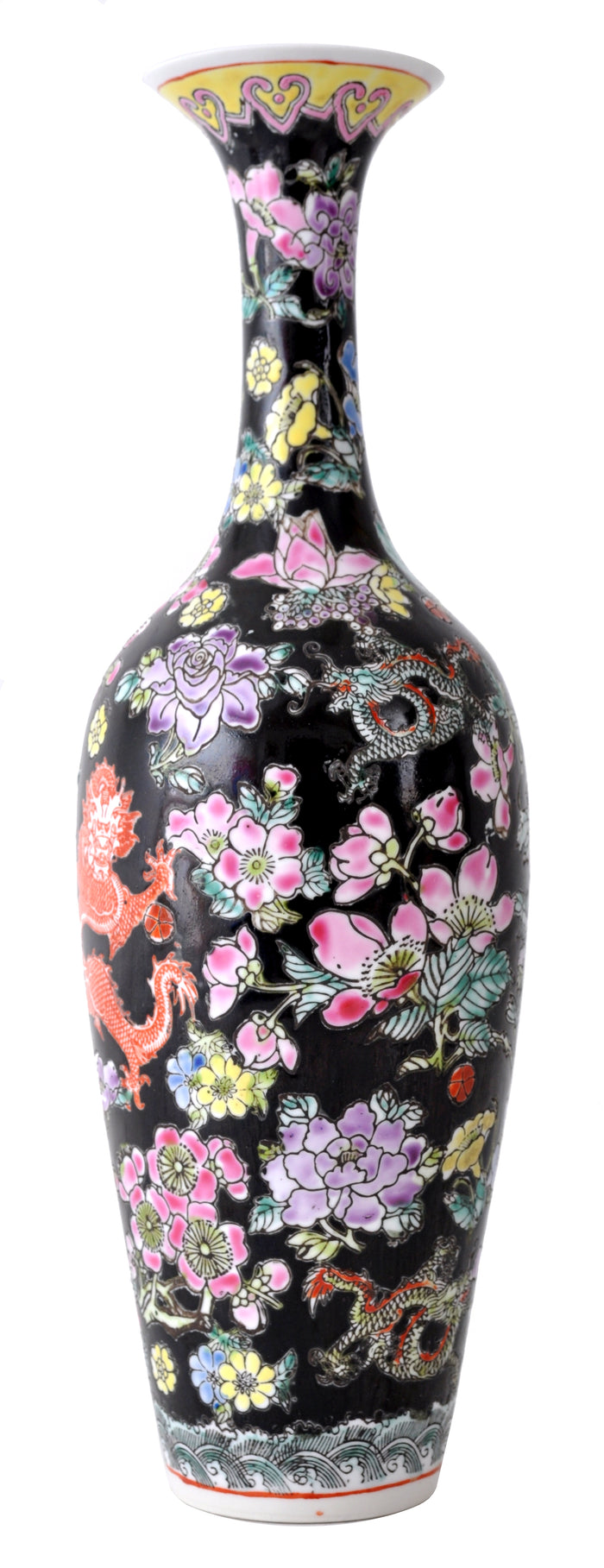 Antique Chinese Qing Dynasty Imperial Famille Noir Porcelain Vase, circa 1890