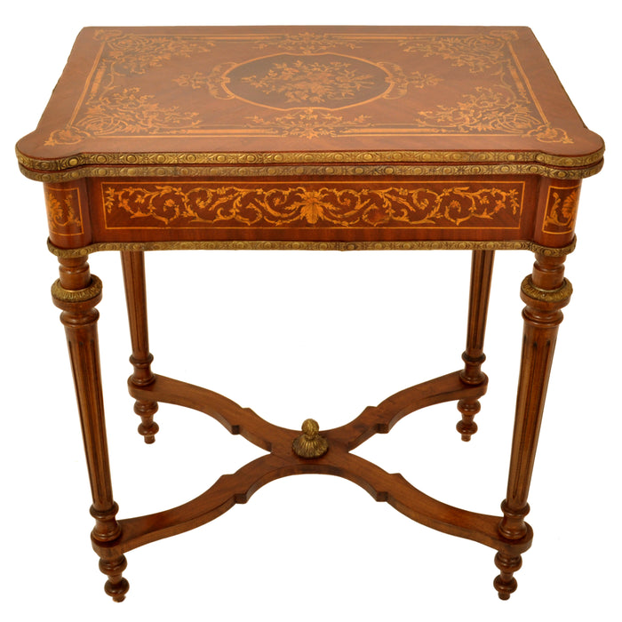 Antique 19th Century French  Inlaid Walnut Marquetry Ormolu Games / Card Table, circa 1880