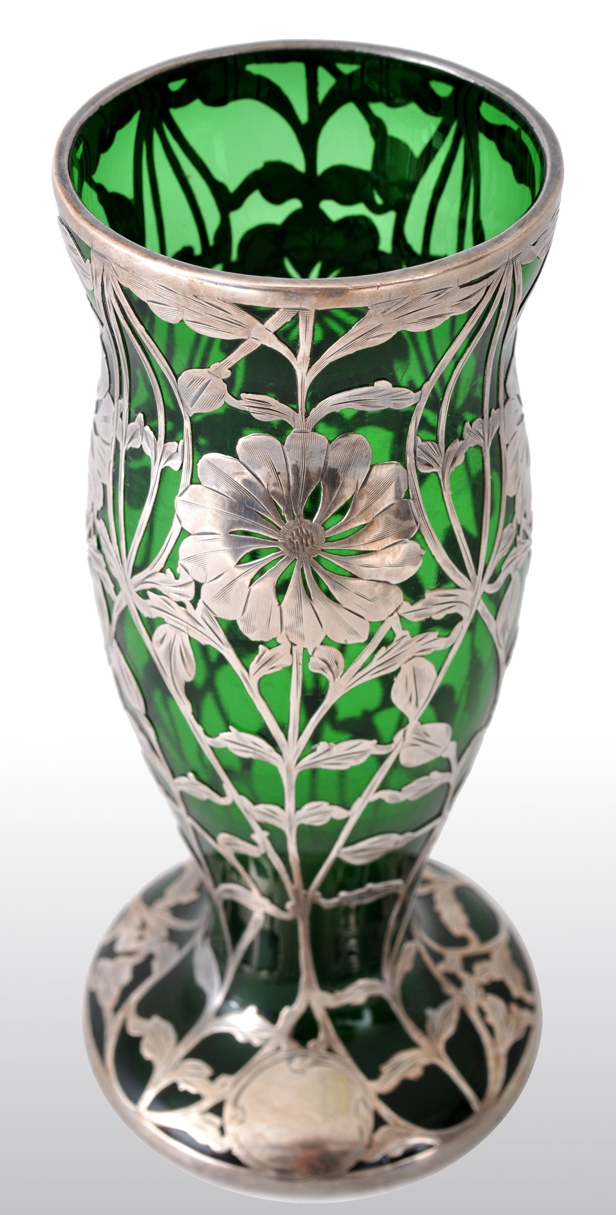 Antique Austrian Art Nouveau Loetz Silver Overlay Glass Vase, circa 1900