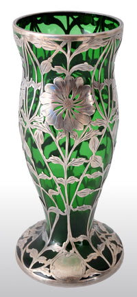 Antique Austrian Art Nouveau Loetz Silver Overlay Glass Vase, circa 1900