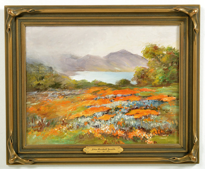 "Poppies and Lupine," Oil on Panel by California Impressionist John Marshall Gamble (25 Nov, 1863 - 7 Apr 1957), Circa 1915