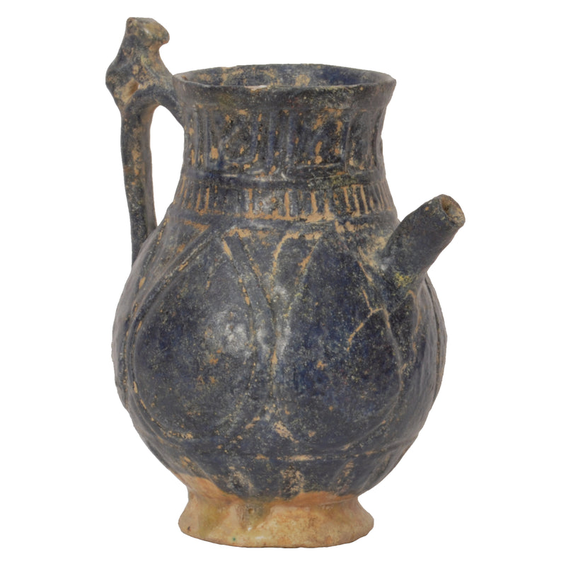 Ancient Persian Islamic Blue Glazed Pottery / Vessel / Ewer with Calligraphy, Khorasan, circa 1200