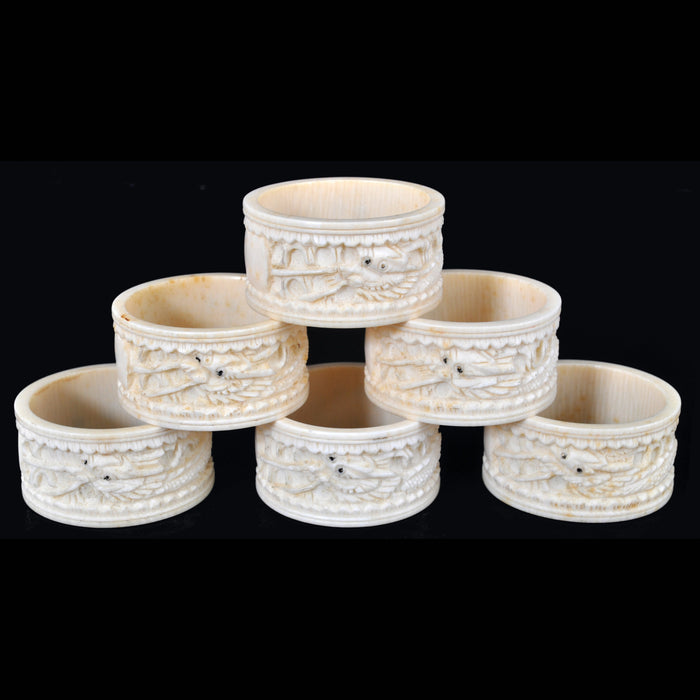 Set of Six Antique Chinese Cantonese Ivory Napkin Rings, Circa 1890