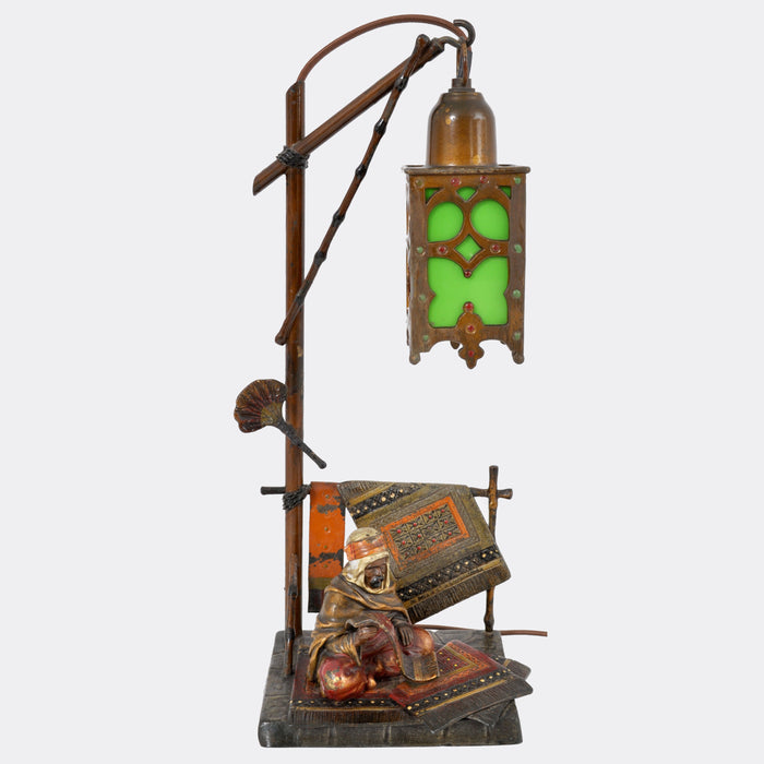 Antique Austrian Cold-Painted Bronze Orientalist Lamp in the Manner of Franz Bergmann, circa 1910