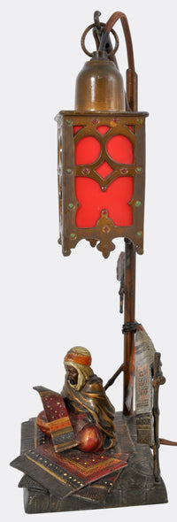 Antique Austrian Cold-Painted Bronze Orientalist Lamp in the Manner of Franz Bergmann, circa 1910