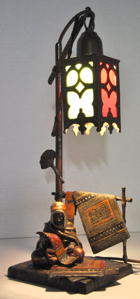 Antique Austrian Cold-Painted Bronze Orientalist Lamp in the Manner of Franz Bergmann, circa 1910