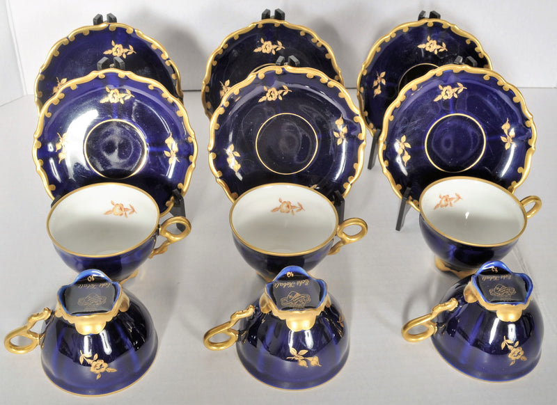 Set of 6 German Demi-tasse in Cobalt Blue with Floral Design