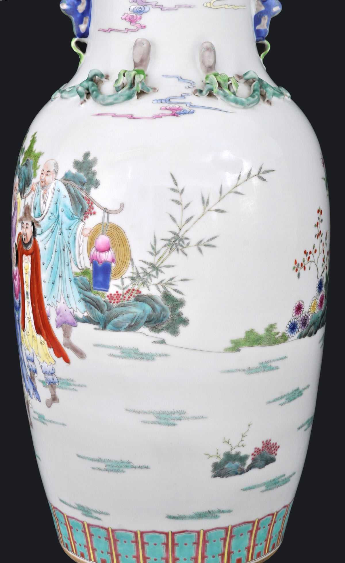 Monumental Pair of Antique Chinese Qing Dynasty (1644-1912) Famille Rose Porcelain Vases