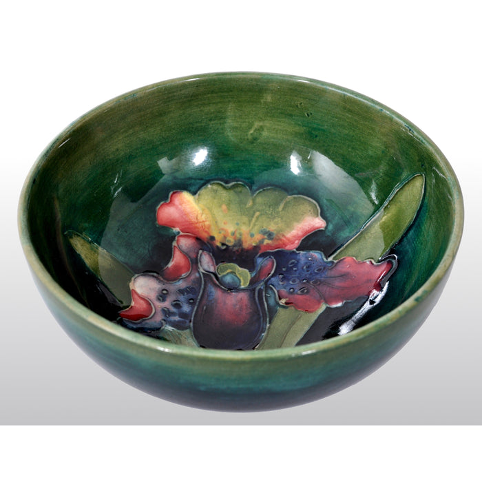 Antique Art Deco Orchid Pattern Flambé Pottery Bowl by William Moorcroft, circa 1928