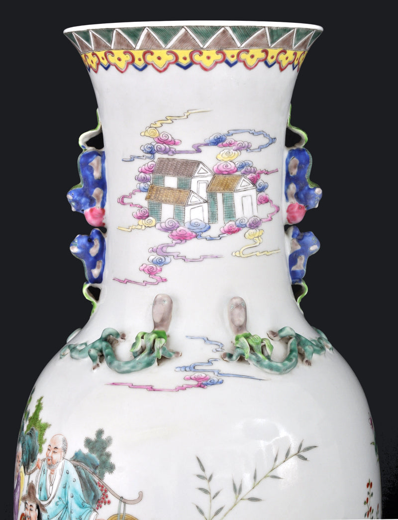 Monumental Pair of Antique Chinese Qing Dynasty (1644-1912) Famille Rose Porcelain Vases