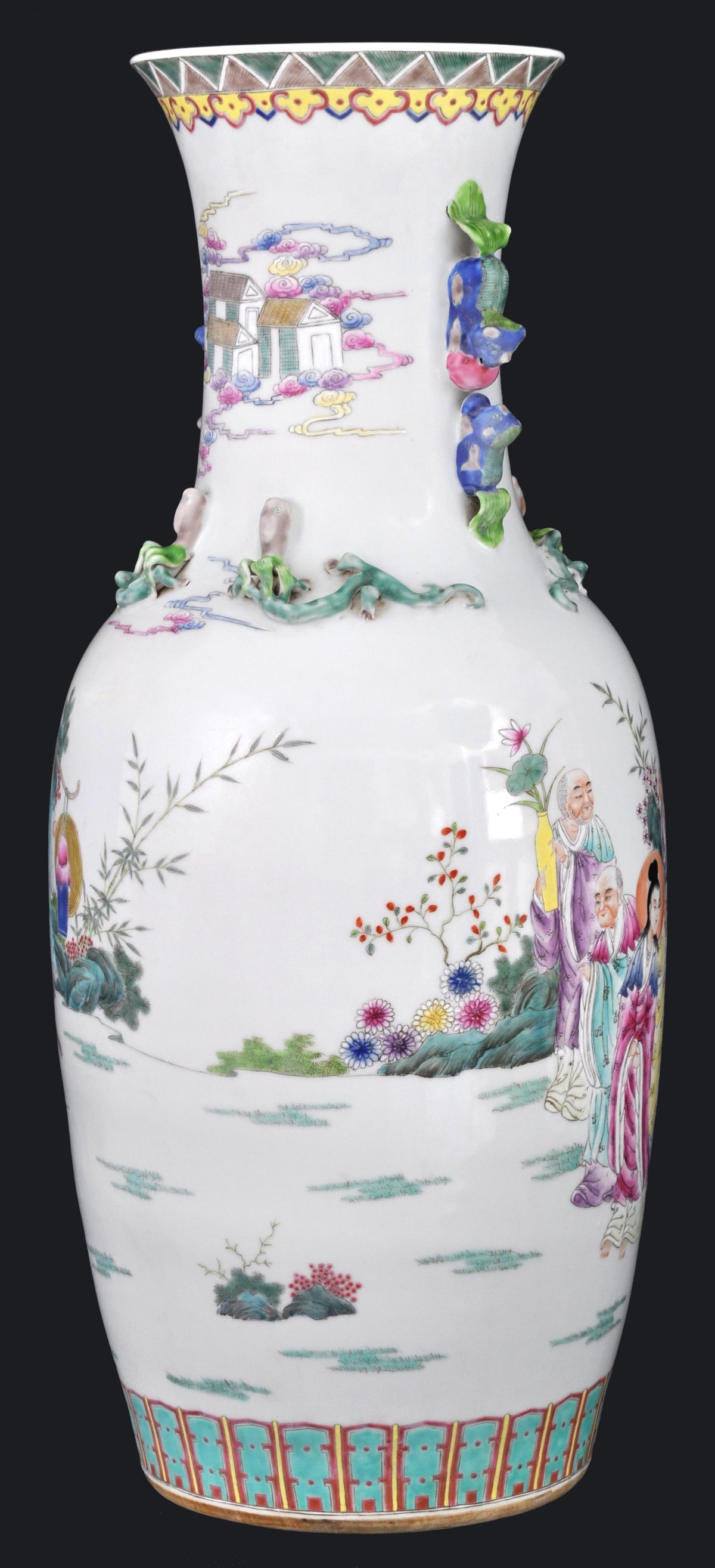 Monumental Pair of Antique Chinese Qing Dynasty (1644-1912) Famille Rose Porcelain Vases