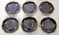 Set of 6 German Demi-tasse in Cobalt Blue with Floral Design