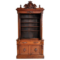 Antique American Renaissance Revival Carved Walnut Secretary Desk Bookcase, circa 1870