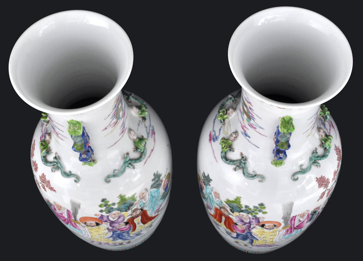 Monumental Pair of Antique Chinese Qing Dynasty (1644-1912) Famille Rose Porcelain Vases