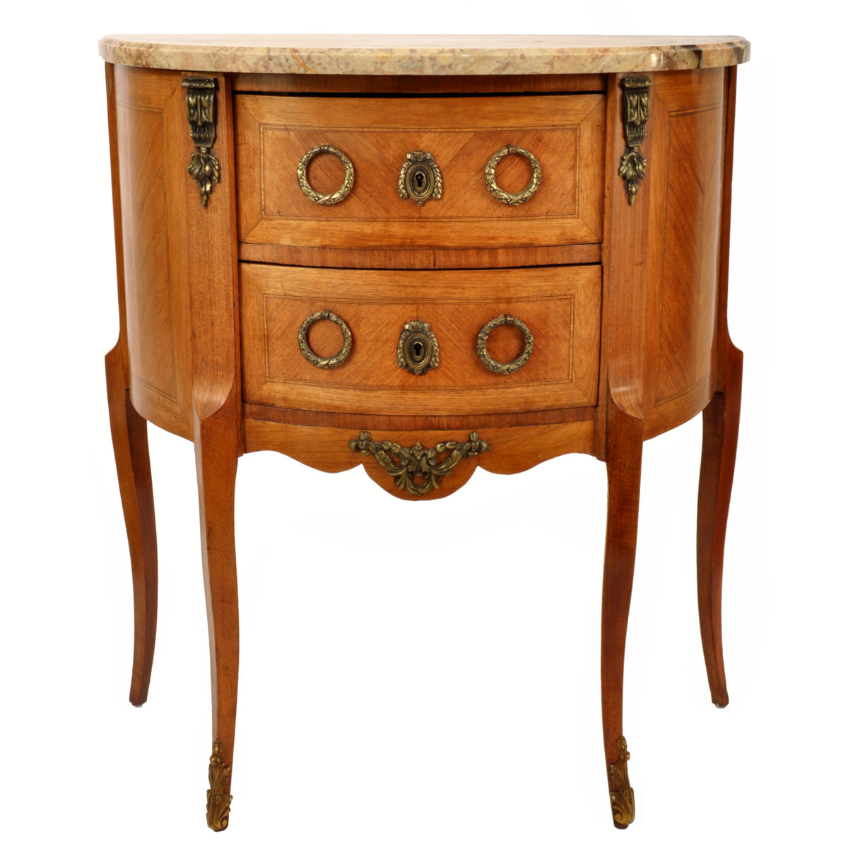 Pair of Antique French Louis XVI Walnut Marble & Ormolu Side Tables / Cabinets, circa 1880