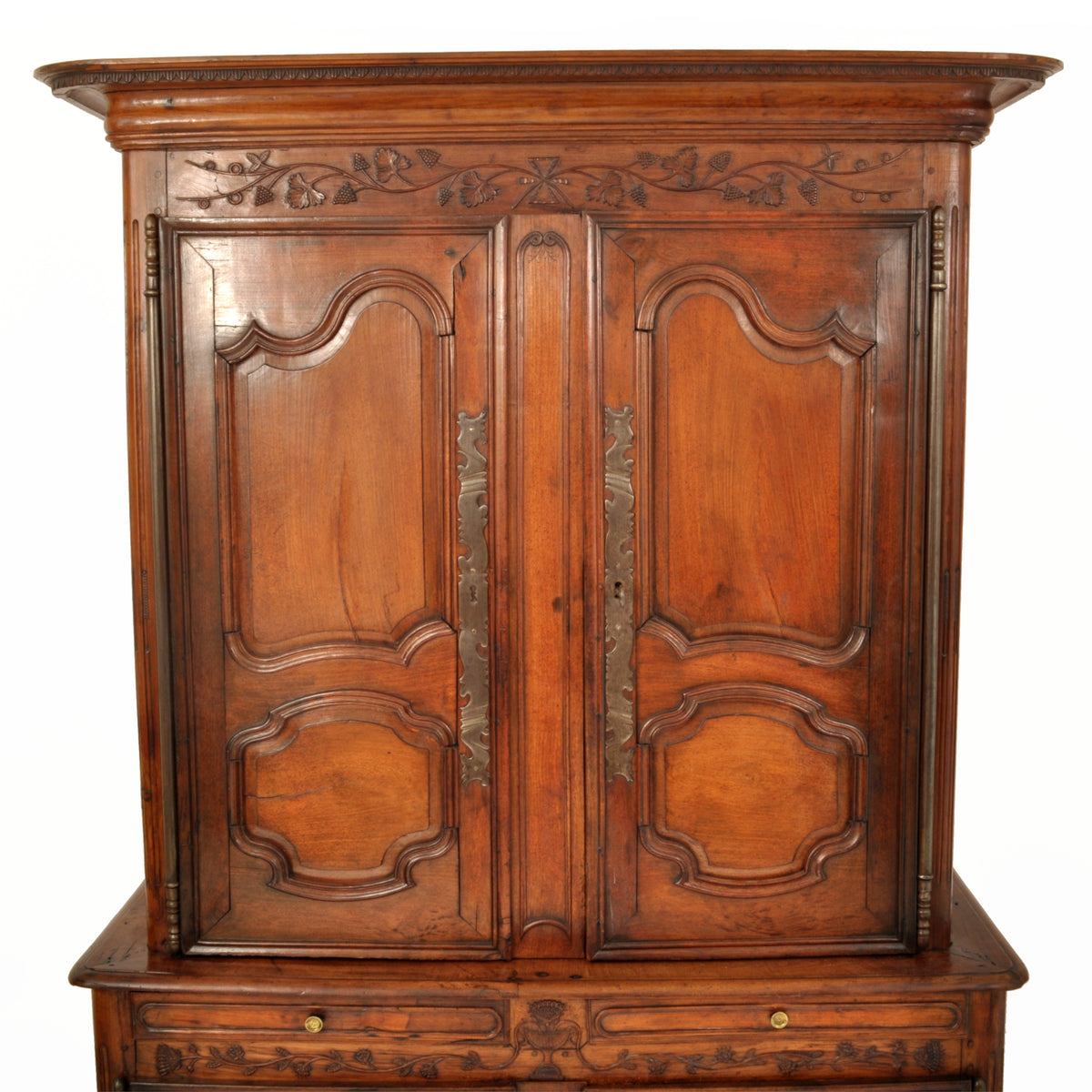 Antique 19th Century French Provincial Fruitwood Buffet a' Deux Corps Dated 1851