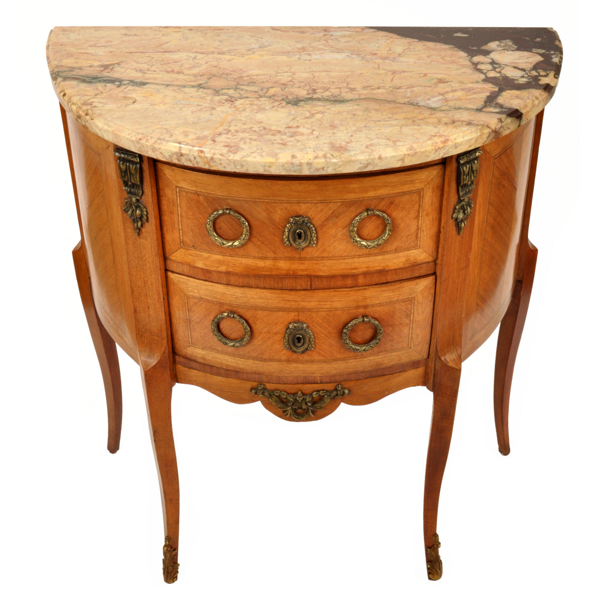 Pair of Antique French Louis XVI Walnut Marble & Ormolu Side Tables / Cabinets, circa 1880