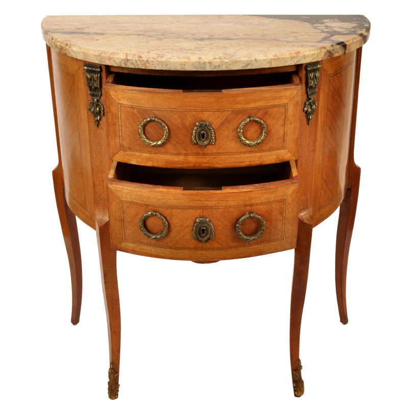 Pair of Antique French Louis XVI Walnut Marble & Ormolu Side Tables / Cabinets, circa 1880