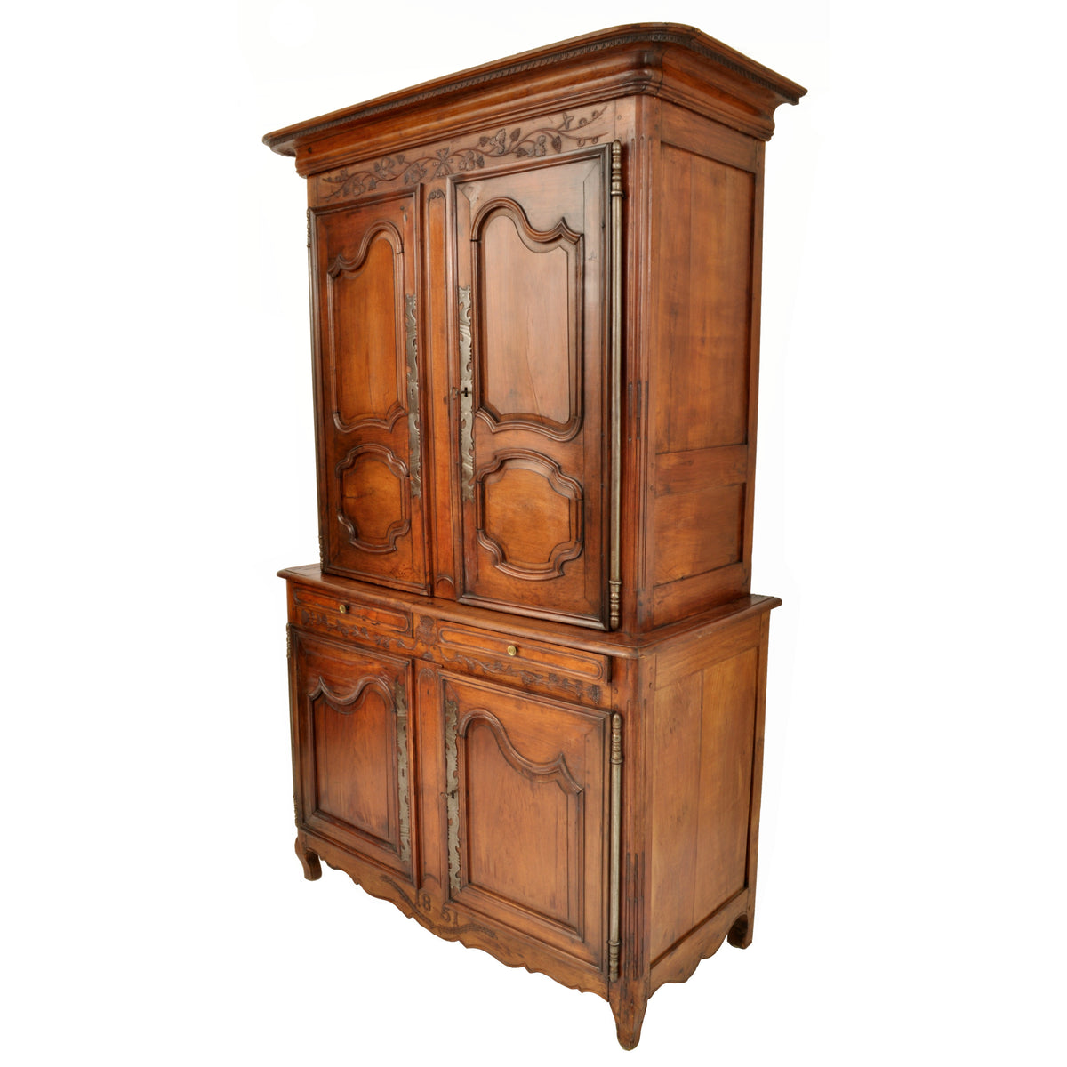 Antique 19th Century French Provincial Fruitwood Buffet a' Deux Corps Dated 1851