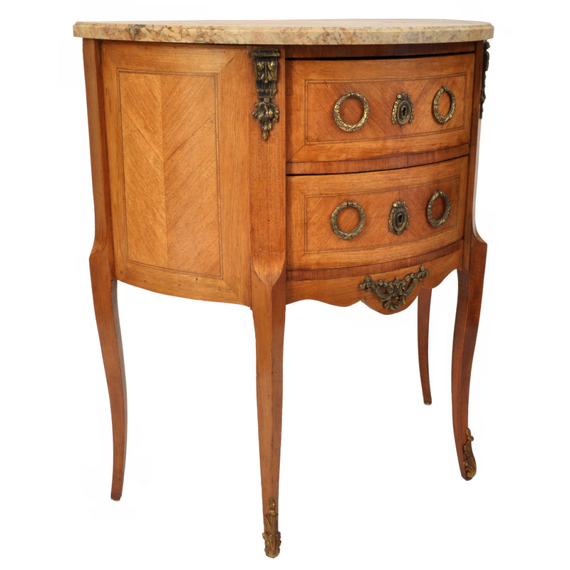 Pair of Antique French Louis XVI Walnut Marble & Ormolu Side Tables / Cabinets, circa 1880