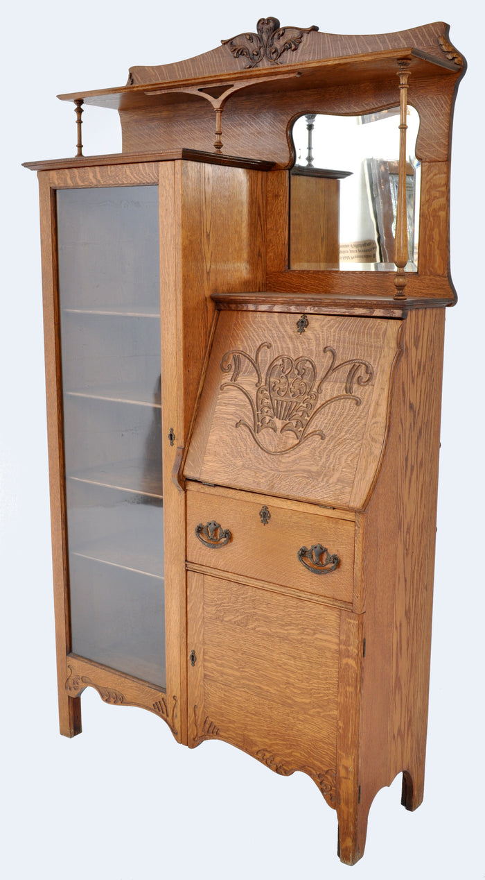 Antique American Oak Larkin Desk / China Cabinet / Hutch, Circa 1890