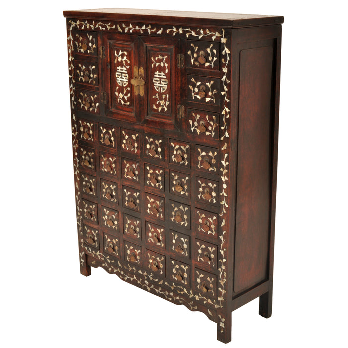 Antique Chinese Qing Dynasty Rosewood & Mother-of-Pearl Inlaid Apothecary Cabinet, circa 1850