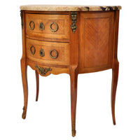 Pair of Antique French Louis XVI Walnut Marble & Ormolu Side Tables / Cabinets, circa 1880