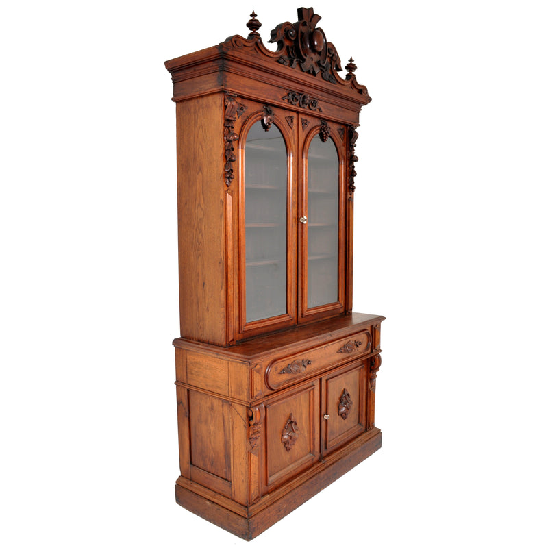 Antique American Renaissance Revival Carved Walnut Secretary Desk Bookcase, circa 1870