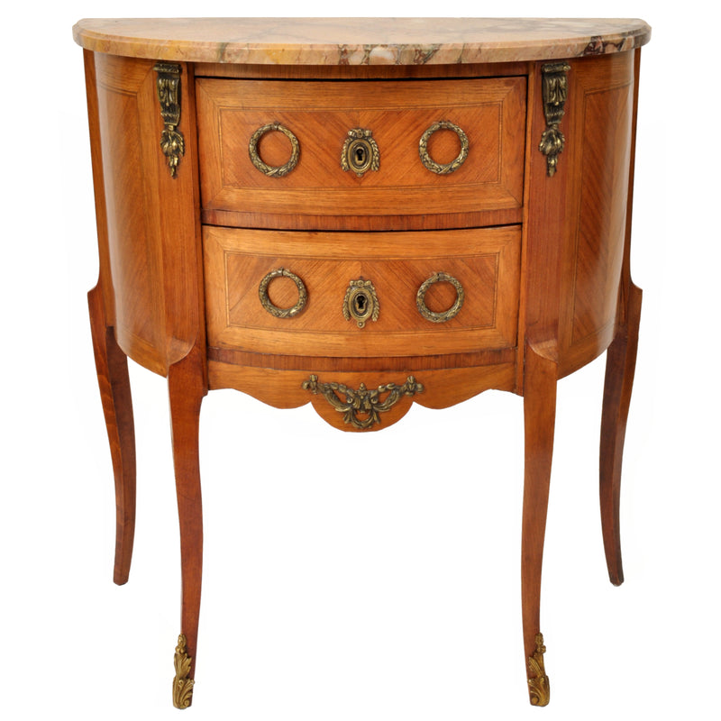 Pair of Antique French Louis XVI Walnut Marble & Ormolu Side Tables / Cabinets, circa 1880