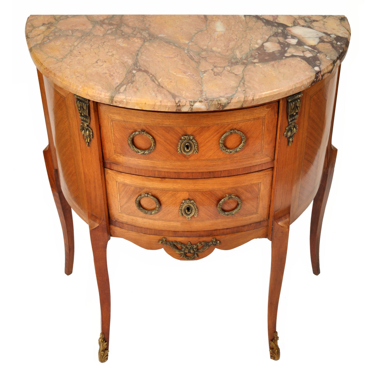 Pair of Antique French Louis XVI Walnut Marble & Ormolu Side Tables / Cabinets, circa 1880