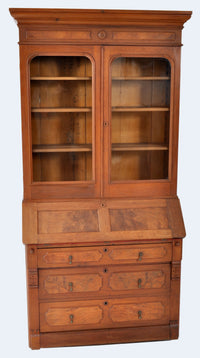 Antique American Burl Walnut Eastlake Secretary / Bookcase / Desk, Circa 1880