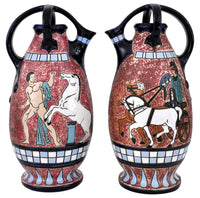 Pair of Large Antique Art Deco Czech Amphora Pottery Pitchers / Vases, Circa 1920