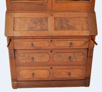 Antique American Burl Walnut Eastlake Secretary / Bookcase / Desk, Circa 1880