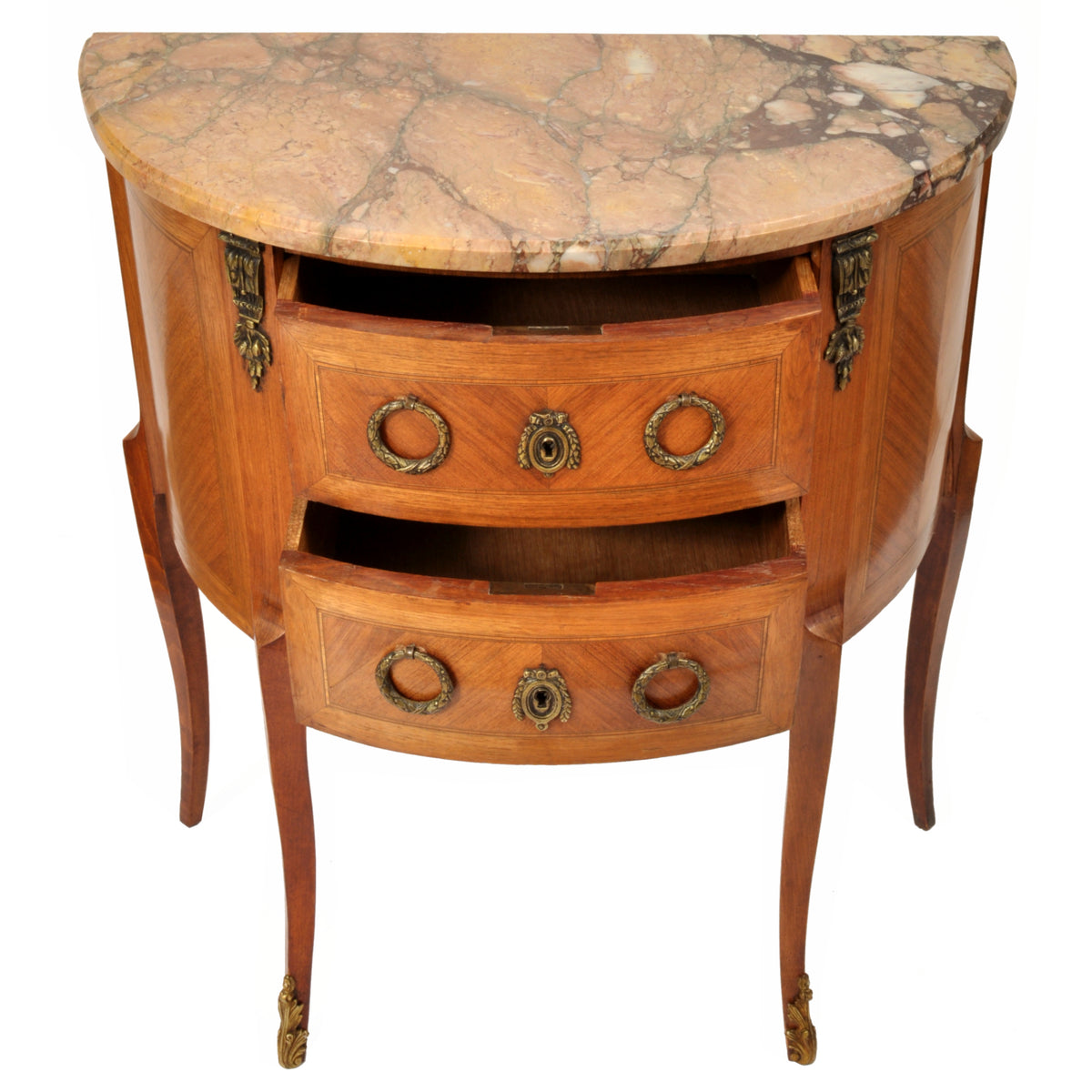 Pair of Antique French Louis XVI Walnut Marble & Ormolu Side Tables / Cabinets, circa 1880