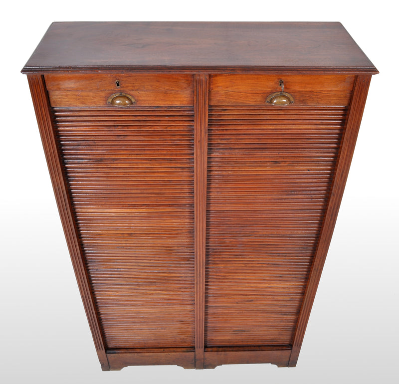 Antique French Walnut Twin/Double Tambour Fronted Roll-Top Filing Cabinet, circa 1910